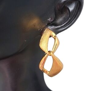 Vintage Napier Gold Tone Brushed Textured Double Diamond Dangle Earrings